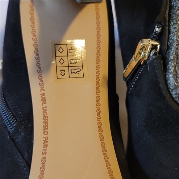 KARL LAGERFELD PARIS Black Suede Leather Mishka Ankle Boot Size 10 - Picture 5 of 6